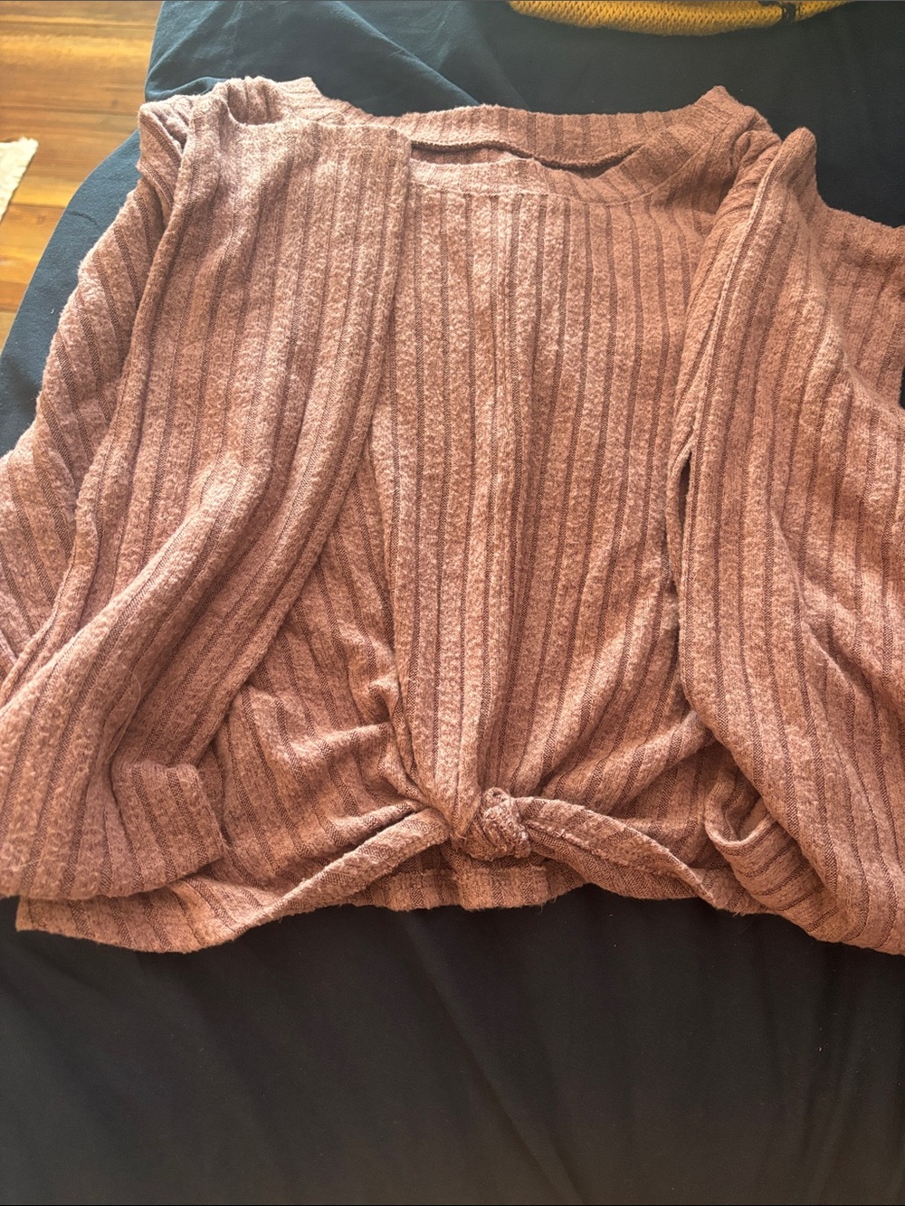 Kids Ribbed Knit Twist-Front Top — Dusty Rose